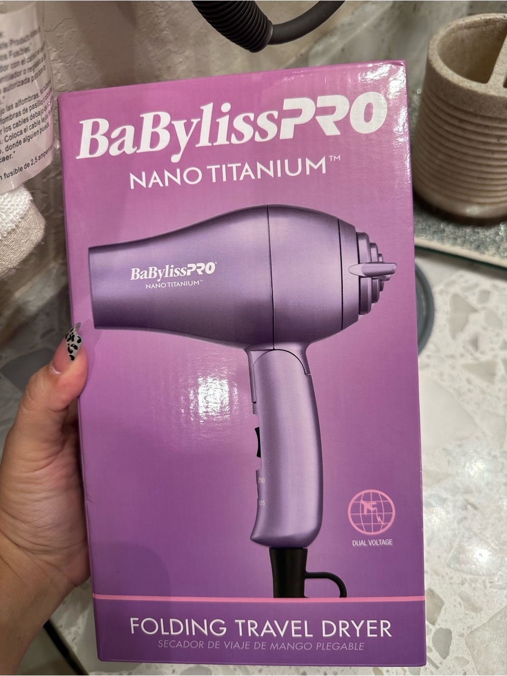 BaBylissPRO Nano Titanium Folding Travel Dryer - Purple